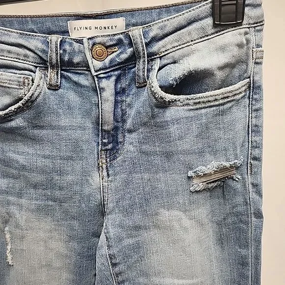 Flying Monkey - Mid Rise Split Hem Distressed Flare Jeans Women's Size 25 - Picture 7 of 15
